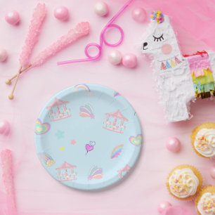 Assiettes En Carton Carrousel arc-en-ciel magique Unicorn anniversaire
