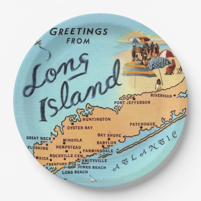 Assiettes En Carton Carte ancienne de Long Island (Devant)