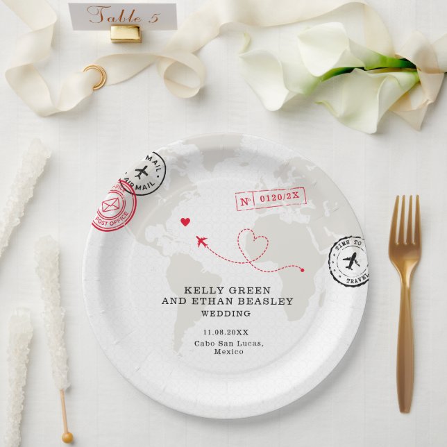 Assiettes En Carton Carte Beige Destination Mariage (Mariage)