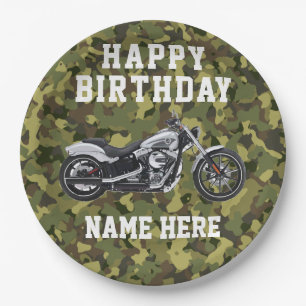 Assiettes En Carton Carte Camo Motorcycle Joyeux Anniversaire Nom