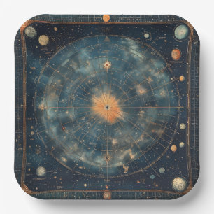 Assiettes En Carton Carte céleste vintage avec Zodiaque et Planétaire