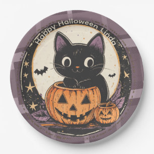 Assiettes En Carton Carte d'automne de chat mignon Halloween