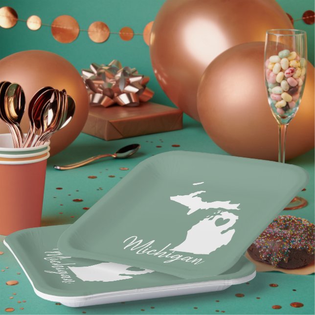 Assiettes En Carton Carte de l'État du Michigan (Multi)