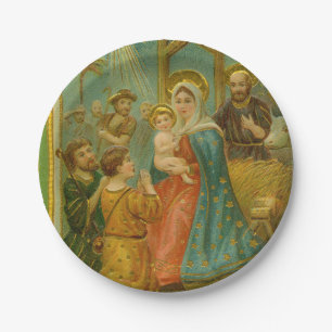 Assiettes En Carton Carte de Noël de la Nativité de l'ère édouardienne