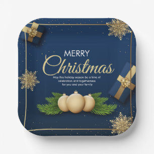 Assiettes En Carton Carte de Noël Golden Snowflakes, Joyeux Noël