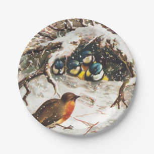 Assiettes En Carton Carte de Noël vintage de l'ère victorienne, Oiseau