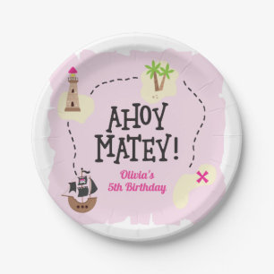 Assiettes En Carton Carte de pirate rose Anniversaire