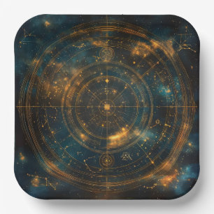 Assiettes En Carton Carte des étoiles célestes d'or