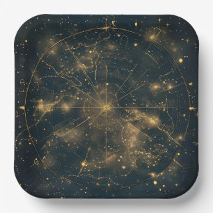Assiettes En Carton Carte des étoiles célestes d'or (5)