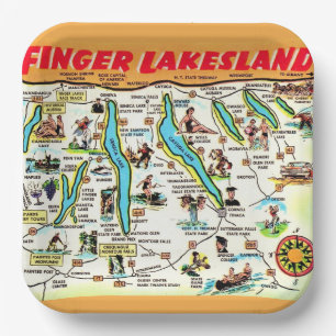 Assiettes En Carton Carte des Finger Lakes de New York