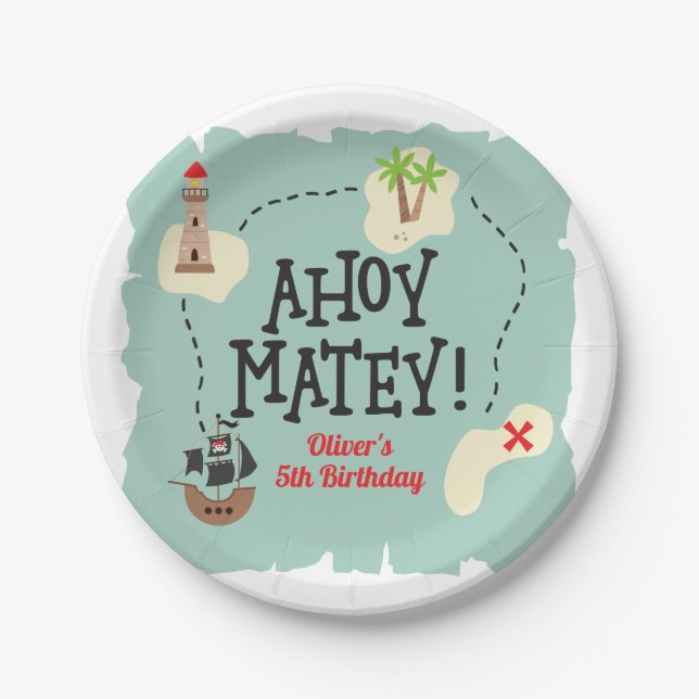 Assiettes En Carton Carte des trésors de pirates Anniversaire (Devant)