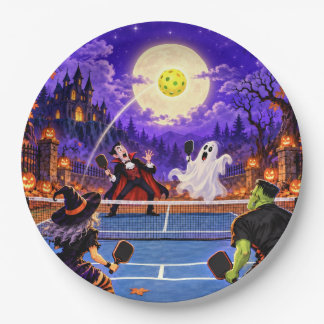 Assiettes En Carton Carte drôle de pickleball Halloween - Le lob flott