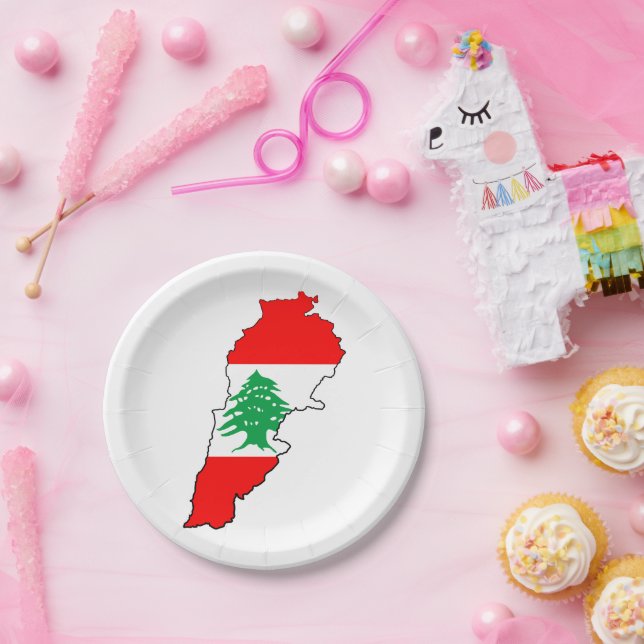 Assiettes En Carton Carte du Liban avec drapeau (Fête)