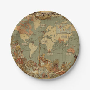Assiettes En Carton Carte du monde Antique 1886 Illustré