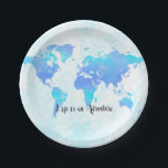 Assiettes En Carton Carte du monde violette et bleue La vie est une fê<br><div class="desc">Personnaliser avec ou sans texte</div>