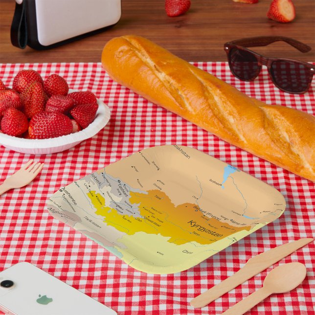 Assiettes En Carton Carte politique du Kirghizistan et d'Asie centrale (Créateur téléchargé)