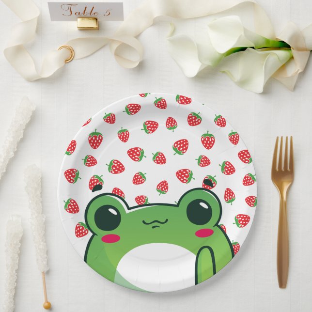Assiettes En Carton Carte postale Grenouille aux fraises Kawaii (Mariage)