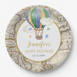 Assiettes En Carton Carte vintage Hot Air Balloon Adventure Baby showe