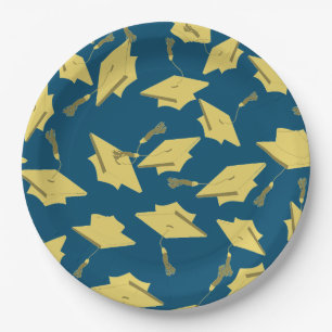 Assiettes En Carton Cartes de graduation en or dans l'air sur Blue Fun