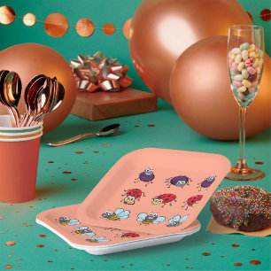 Assiettes En Carton Cartoon Insectes Drôle Abeilles Ladybugs Araignes