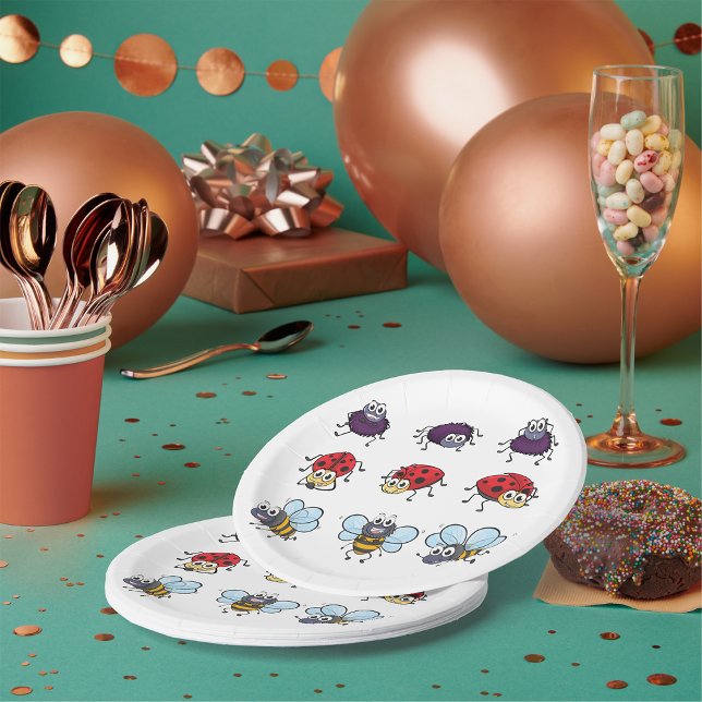 Assiettes En Carton Cartoon Insectes Drôle Abeilles Ladybugs Araignes (Créateur téléchargé)