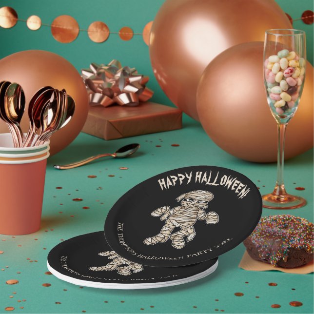 Assiettes En Carton Cartoon Mummy Personnalisable Halloween Texte de l (Multi)