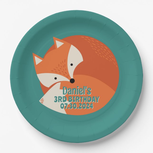 Assiettes En Carton Cartoon Red Fox mignon Animaux Anniversaire des en (Devant)