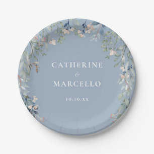 Assiettes En Carton Cascade Florale de Fleurs Sauvages Mariage Bleu Po