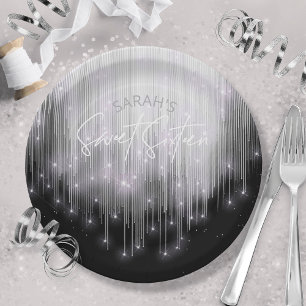 Assiettes En Carton Cascading Lights Sweet 16 Black and White ID790