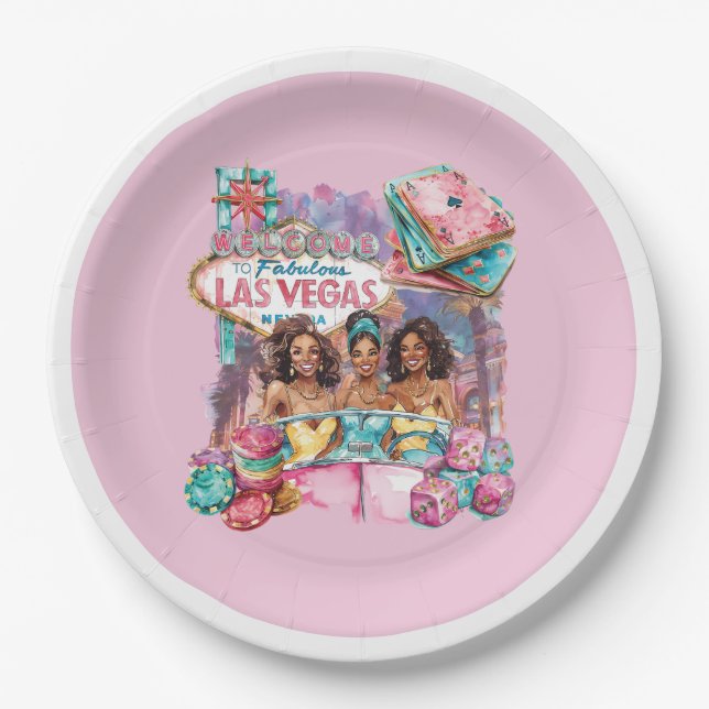 Assiettes En Carton Casino de luxe Bachelorette Afro Girls Illustratio (Devant)