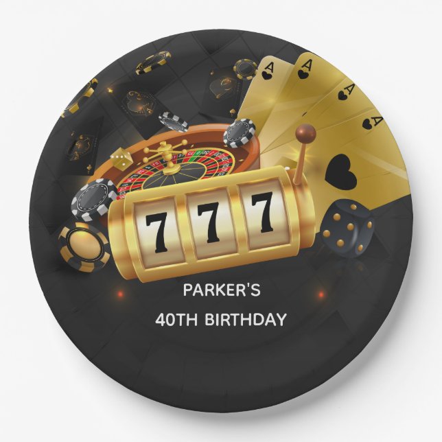 Assiettes En Carton Casino Personnalisé Night Party Black Gold (Devant)