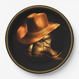 ASSIETTES EN CARTON CASQUETTE DE COWBOY & BOOTS