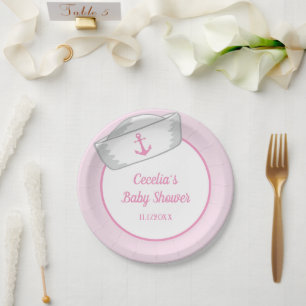 Assiettes En Carton Casquette de voile fille Baby shower nautique