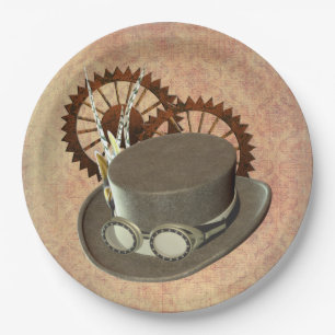 Assiettes En Carton Casquette et engrenages Steampunk