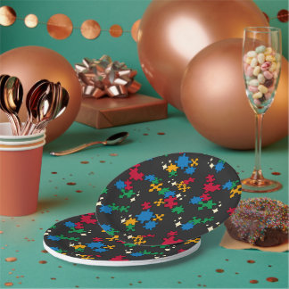 Assiettes En Carton Casse-tête - Contour noir principal Fond noir