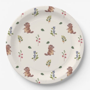 Assiettes En Carton Castor adorable et baies de forêt Jeter l'oreiller
