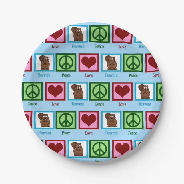 Assiettes En Carton Castors Peace Love (Devant)