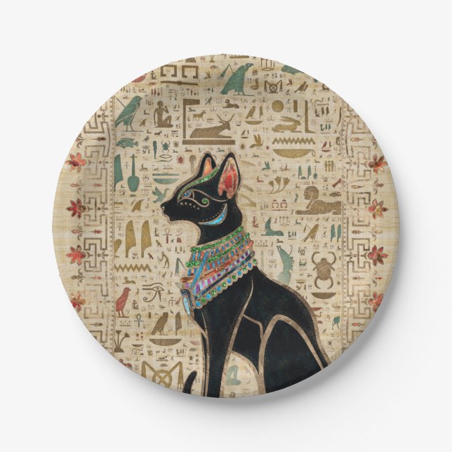 Assiettes En Carton Cat égyptien - Bastet sur le papyrus (Devant)