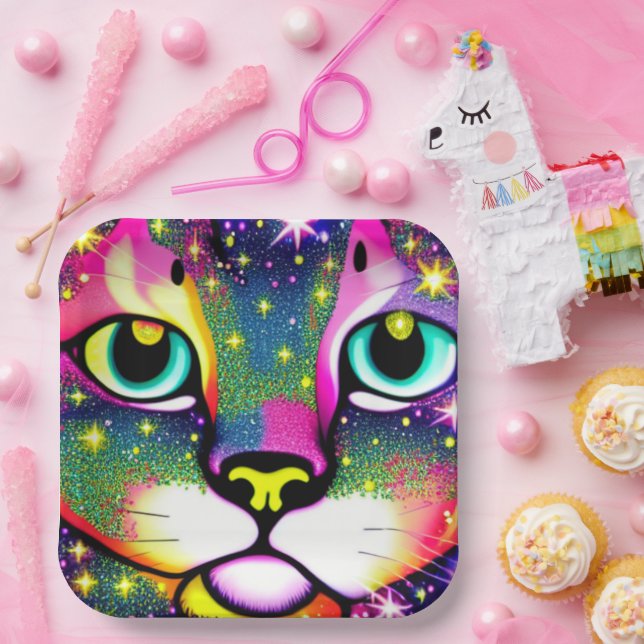 Assiettes En Carton Cat Face Close Pop Art (Fête)