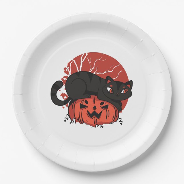 Assiettes En Carton Cat Halloween (Devant)