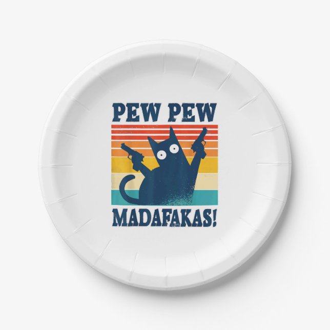 Assiettes En Carton Cat Pew Pew Madafakas Crazy Cat Gun (Devant)