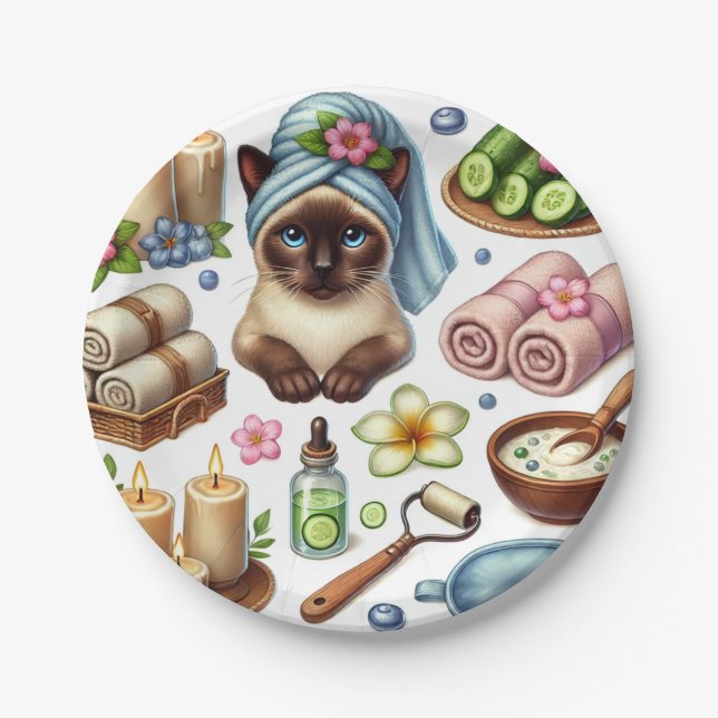 Assiettes En Carton Cat Spa themed for Siamese Cat Lovers (Devant)