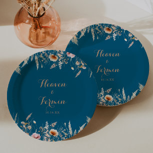 Assiettes En Carton Câteau Mariage floral sauvage de la prairie d'auto