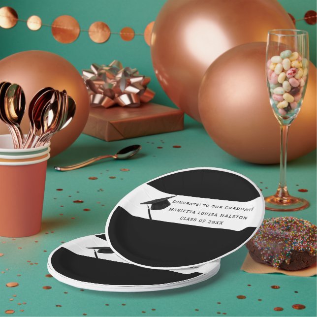 Assiettes En Carton Catégorie B&W personnalisée de 20XX Graduation (Multi)