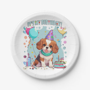 Assiettes En Carton Cavalier King Charles Pastel C'est mon anniversair