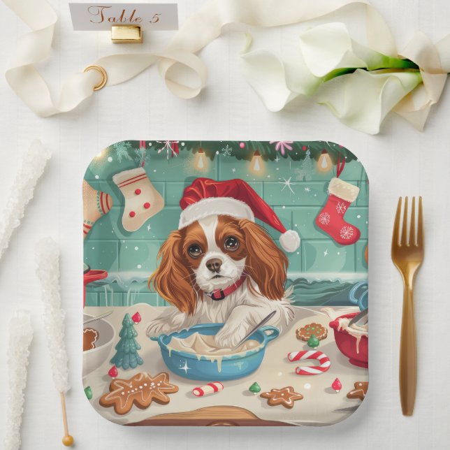 Assiettes En Carton Cavalier King Charles Spaniel Baking Noël (Mariage)