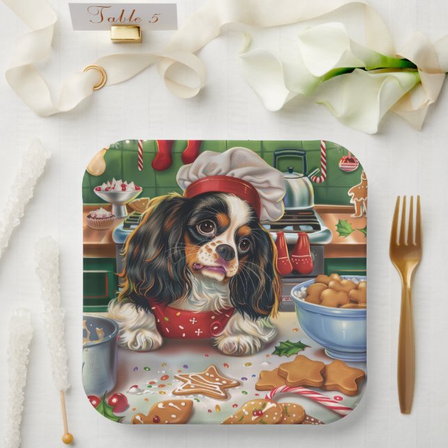 Assiettes En Carton Cavalier King Charles Spaniel Baking Noël (Mariage)