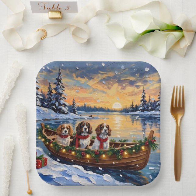 Assiettes En Carton Cavalier King Charles Spaniel Christmas Boat (Mariage)