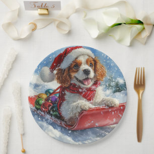 Assiettes En Carton Cavalier King Charles Spaniel Traîneau de Noël