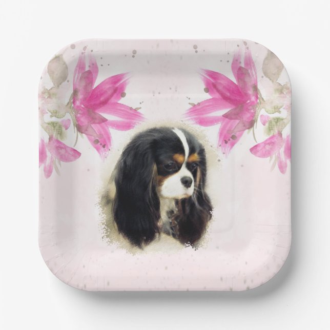 Assiettes En Carton Cavalier King Charles Spaniel - Tri, Plaques de fê (Recto)
